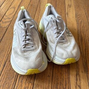 Hoka Light Gray and Yellow Athletic Shoes